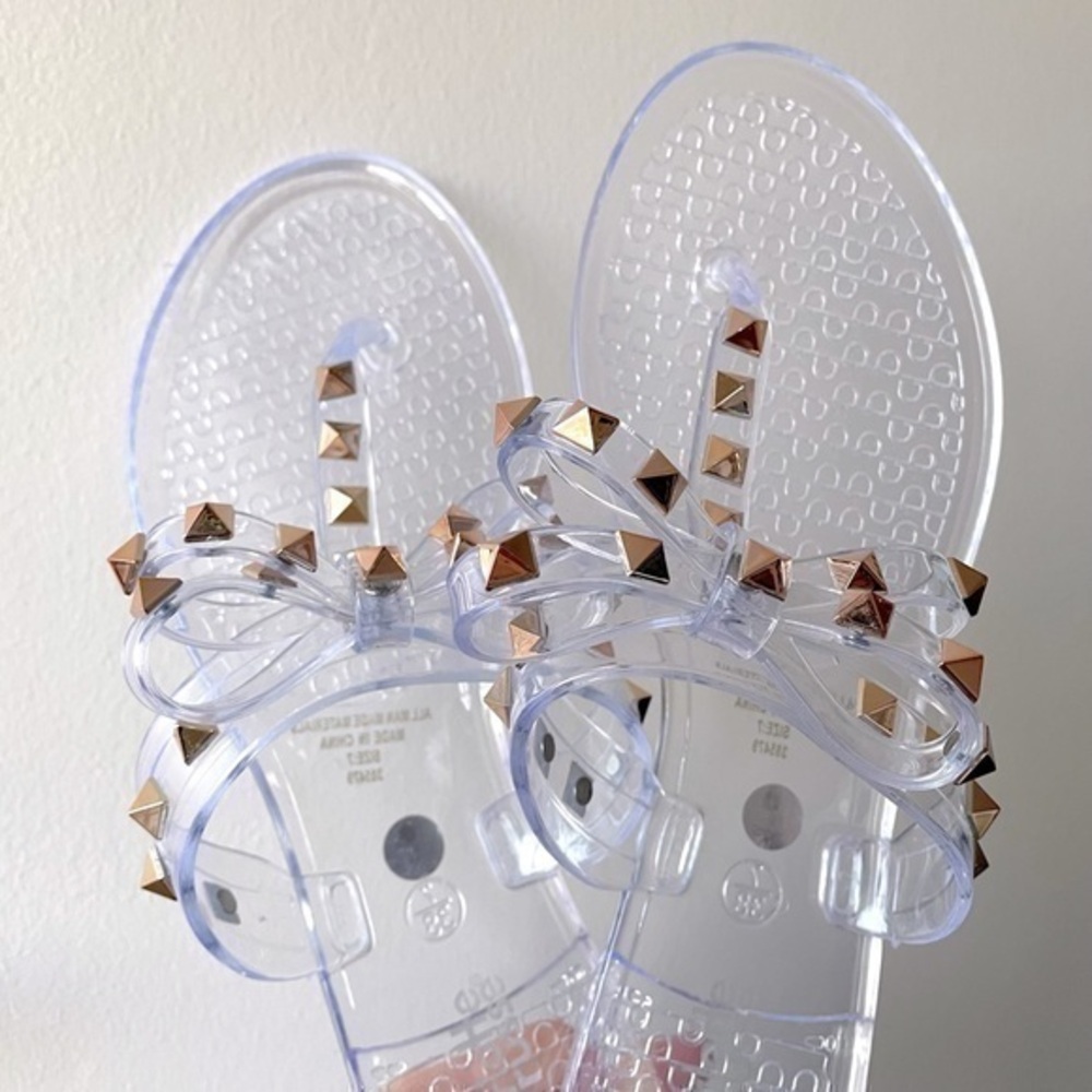Clear Bow Sandals w Gold Studs | Size 7 | NWT